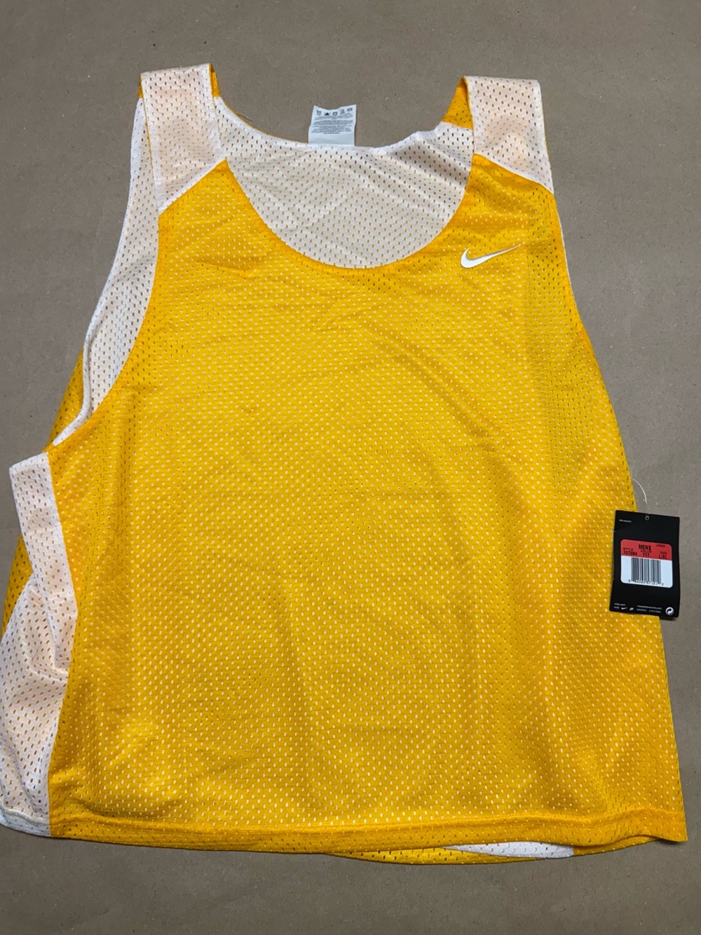 Nike Reversible Lacrosse Yellow White Team Jersey tank top size L XL Rare NEW!